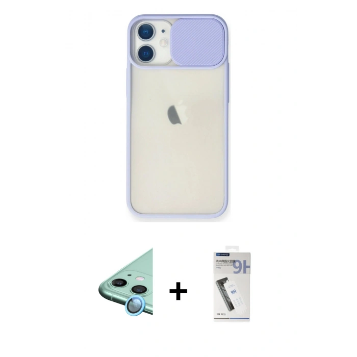MARSİLYAN™- iPhone 11 Kılıf Vadi Çizgi - Şeffaf Uv Polymer Nano Ekran Koruyucu + Raze Metal Kamera Lens - MI