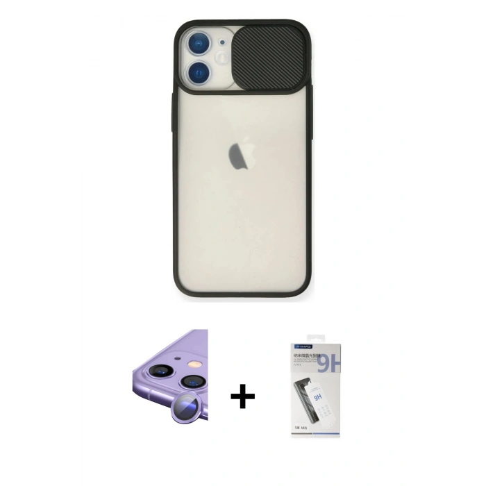 MARSİLYAN™- iPhone 11 Kılıf Vadi Çizgi - Şeffaf Uv Polymer Nano Ekran Koruyucu + Mor Raze Metal Kamera Lens
