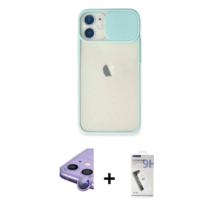 MARSİLYAN™- iPhone 11 Kılıf Vadi Çizgi - Şeffaf Uv Polymer Nano Ekran Koruyucu + Mor Raze Metal Kamera Lens