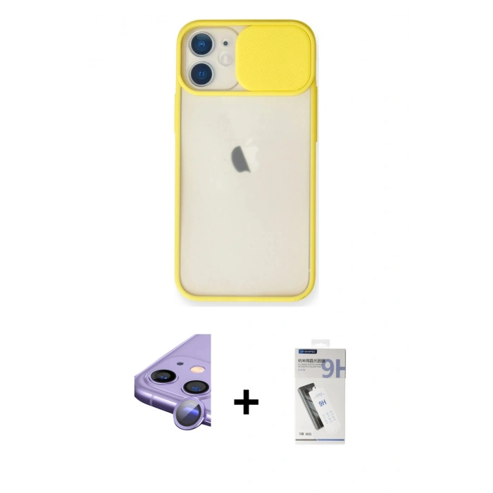 MARSİLYAN™- iPhone 11 Kılıf Vadi Çizgi - Şeffaf Uv Polymer Nano Ekran Koruyucu + Mor Raze Metal Kamera Lens