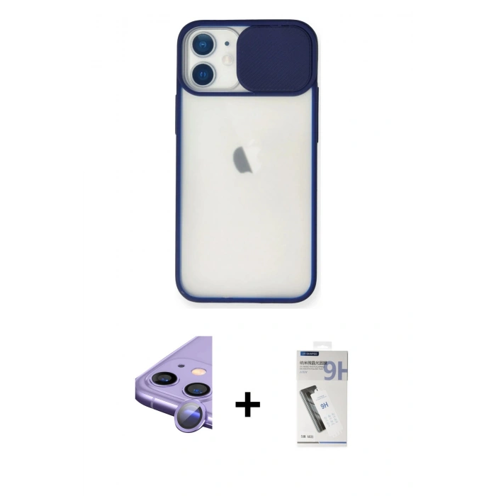 MARSİLYAN™- iPhone 11 Kılıf Vadi Çizgi - Şeffaf Uv Polymer Nano Ekran Koruyucu + Mor Raze Metal Kamera Lens
