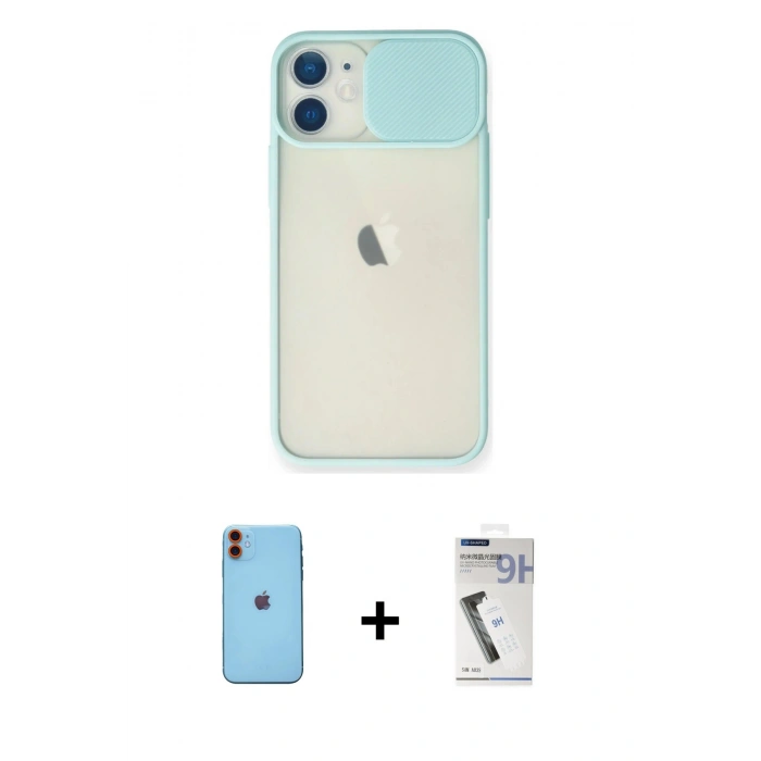 MARSİLYAN™- iPhone 11 Kılıf Vadi Çizgi - Şeffaf Uv Polymer Nano Ekran Koruyucu + Neon Fosforlu Kamera Lens - TU