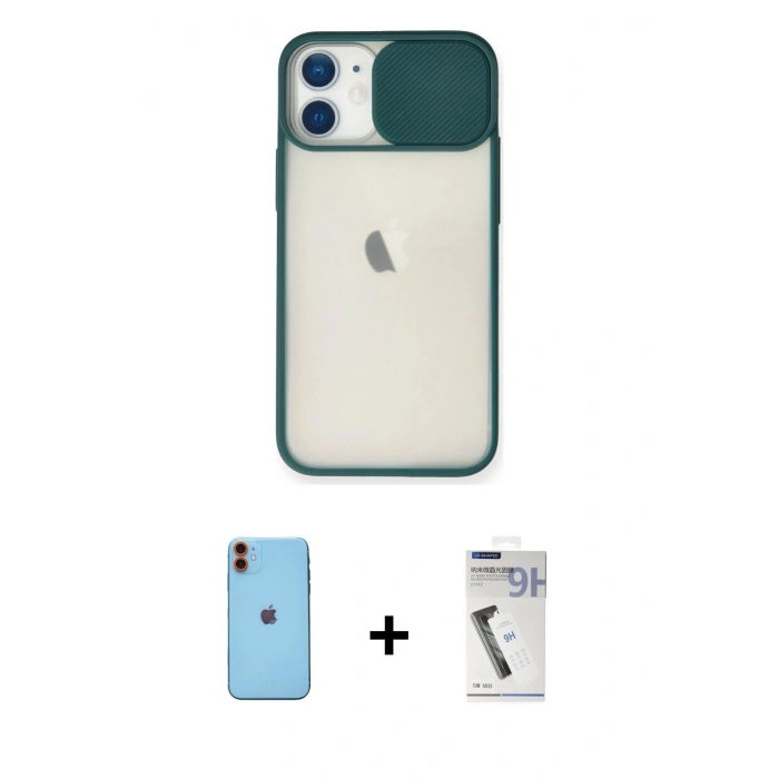 MARSİLYAN™- iPhone 11 Kılıf Vadi Çizgi - Şeffaf Uv Polymer Nano Ekran Koruyucu + Neon Fosforlu Kamera Lens - TU