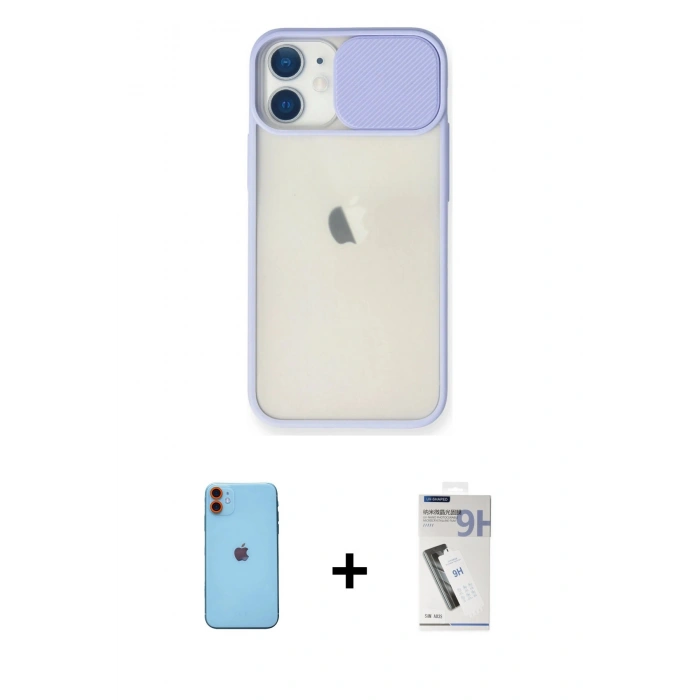 MARSİLYAN™- iPhone 11 Kılıf Vadi Çizgi - Şeffaf Uv Polymer Nano Ekran Koruyucu + Neon Fosforlu Kamera Lens - TU