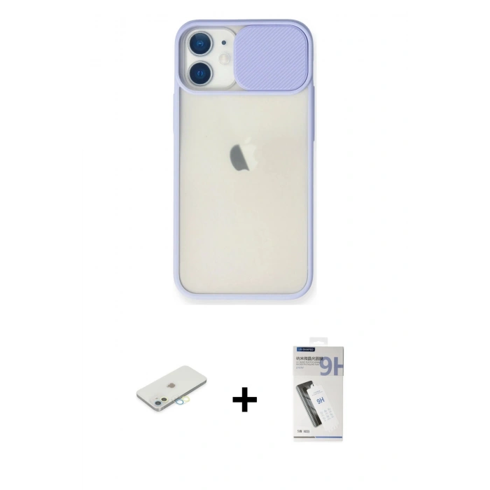 MARSİLYAN™- iPhone 11 Kılıf Vadi Çizgi - Şeffaf Uv Polymer Nano Ekran Koruyucu + Renkli Kamera Lens Koruma Cam - SI