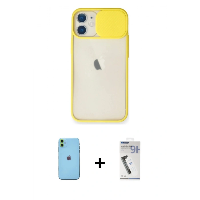 MARSİLYAN™- iPhone 11 Kılıf Vadi Çizgi - Şeffaf Uv Polymer Nano Ekran Koruyucu + Neon Fosforlu Kamera Lens - YL