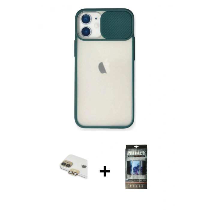 MARSİLYAN™- iPhone 11 Kılıf Vadi Çizgi - Siyah 34D Hayalet Izgaralı Cam + Pers Alüminyum Kamera Lens - GD