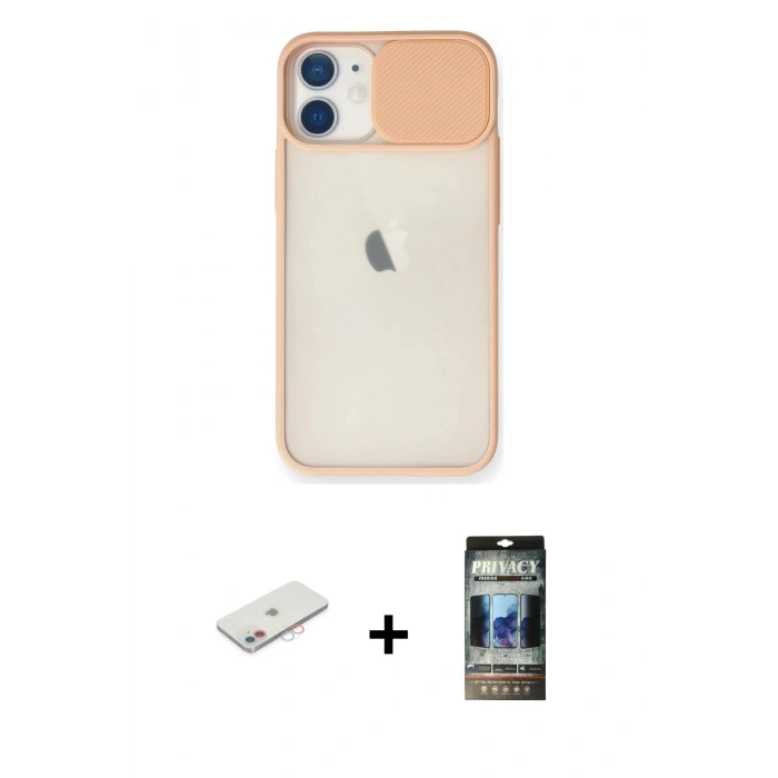 MARSİLYAN™- iPhone 11 Kılıf Vadi Çizgi - Siyah 34D Hayalet Izgaralı Cam + Renkli Kamera Lens Koruma Cam - PE