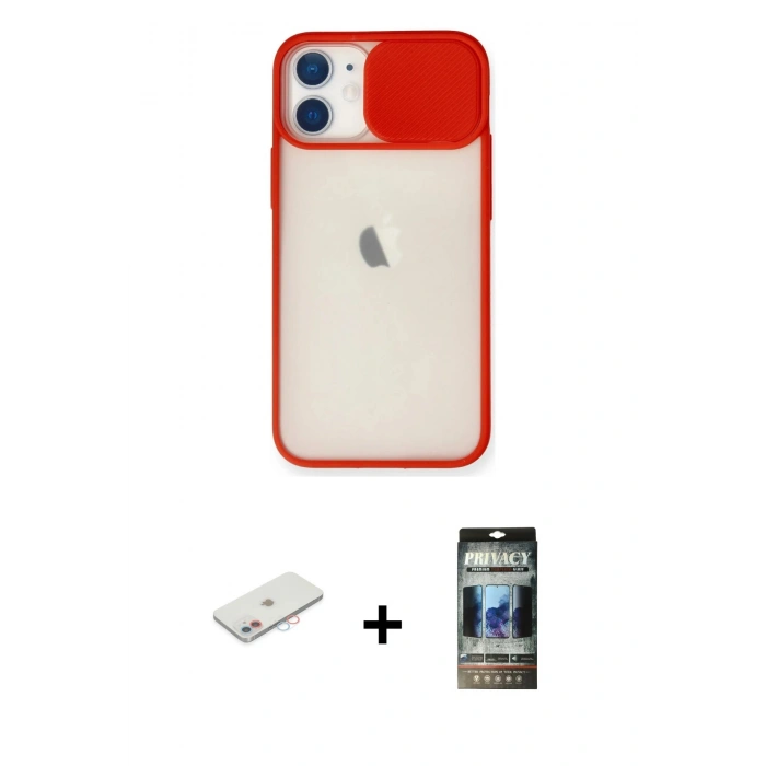 MARSİLYAN™- iPhone 11 Kılıf Vadi Çizgi - Siyah 34D Hayalet Izgaralı Cam + Renkli Kamera Lens Koruma Cam - PE