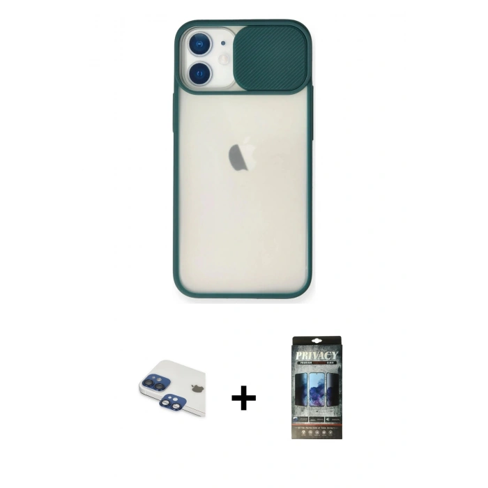 MARSİLYAN™- iPhone 11 Kılıf Vadi Çizgi - Siyah 34D Hayalet Izgaralı Cam + Pers Alüminyum Kamera Lens - LT