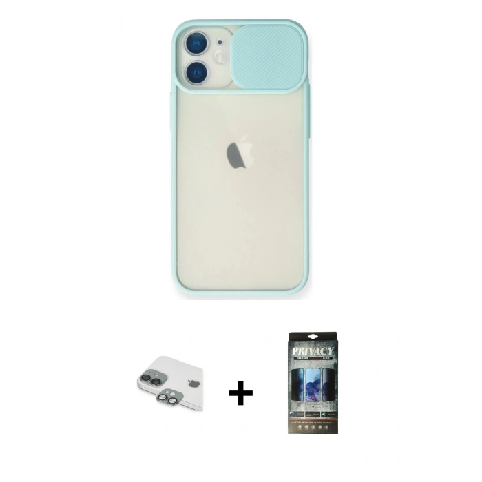 MARSİLYAN™- iPhone 11 Kılıf Vadi Çizgi - Siyah 34D Hayalet Izgaralı Cam + Pers Alüminyum Kamera Lens - YL