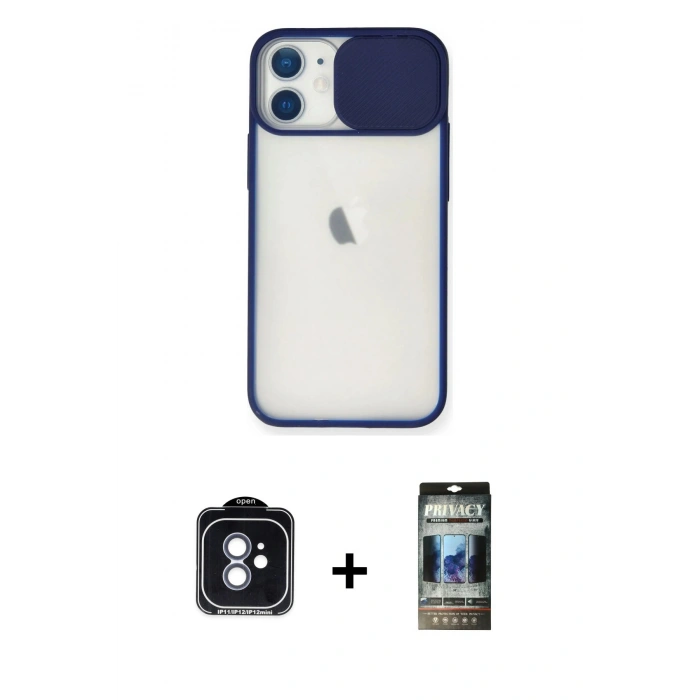 MARSİLYAN™- iPhone 11 Kılıf Vadi Çizgi - Siyah 34D Hayalet Izgaralı Cam + PVD Metal Kamera Lens - MI