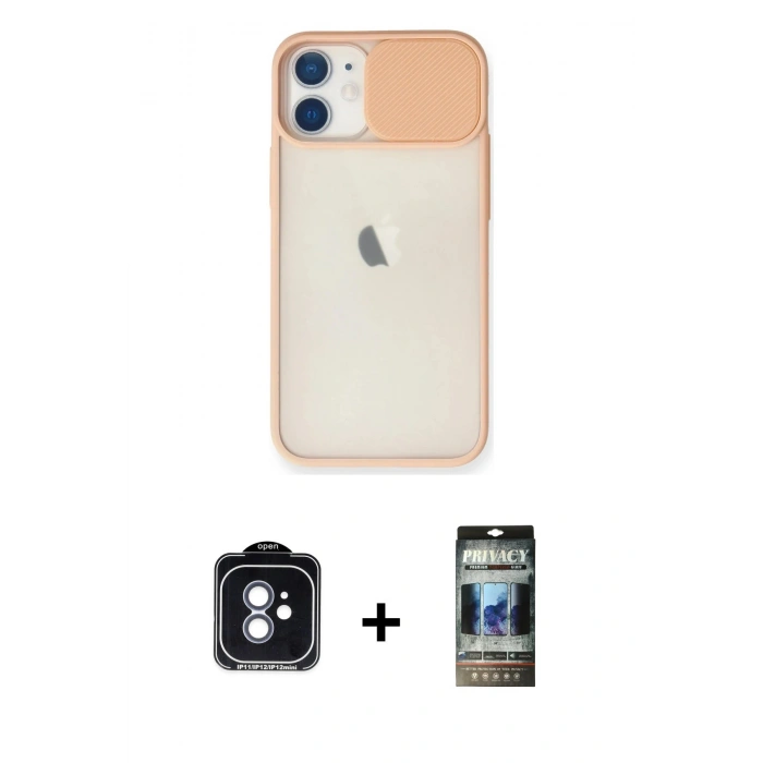 MARSİLYAN™- iPhone 11 Kılıf Vadi Çizgi - Siyah 34D Hayalet Izgaralı Cam + PVD Metal Kamera Lens - MI