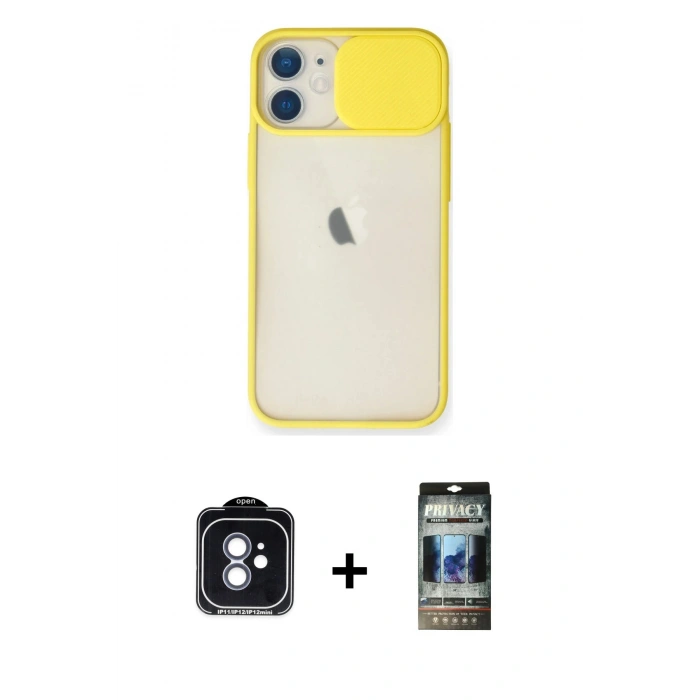 MARSİLYAN™- iPhone 11 Kılıf Vadi Çizgi - Siyah 34D Hayalet Izgaralı Cam + PVD Metal Kamera Lens - MI