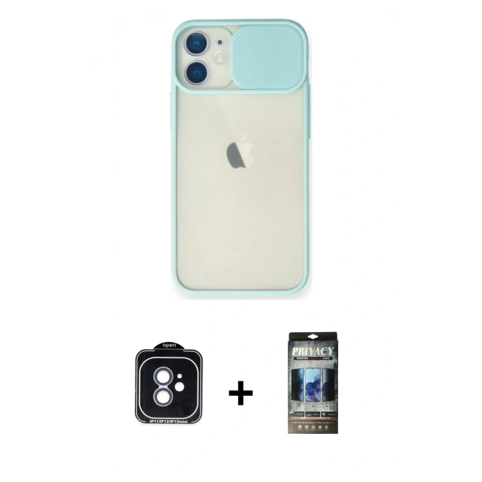 MARSİLYAN™- iPhone 11 Kılıf Vadi Çizgi - Siyah 34D Hayalet Izgaralı Cam + PVD Metal Kamera Lens - MI