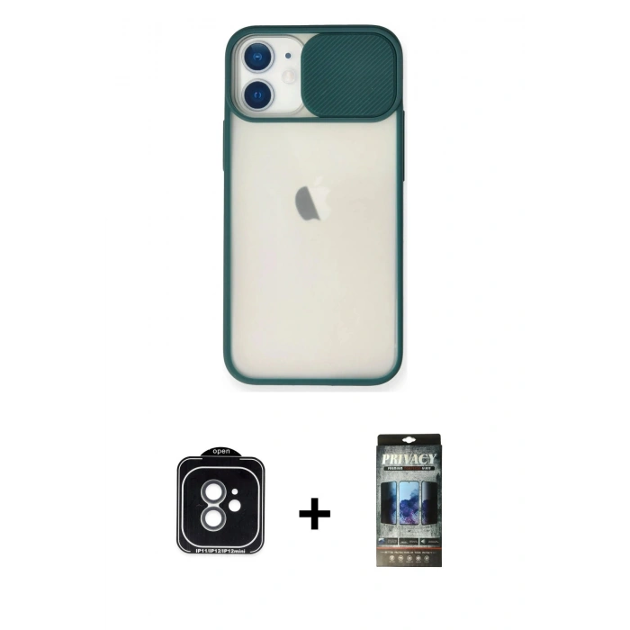 MARSİLYAN™- iPhone 11 Kılıf Vadi Çizgi - Siyah 34D Hayalet Izgaralı Cam + PVD Metal Kamera Lens - YL