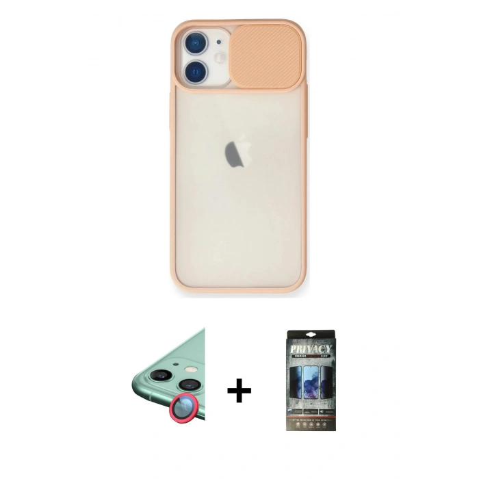 MARSİLYAN™- iPhone 11 Kılıf Vadi Çizgi - Siyah 34D Hayalet Izgaralı Cam + Raze Metal Kamera Lens - KI
