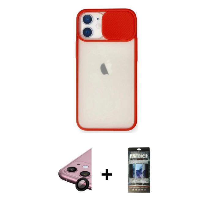 MARSİLYAN™- iPhone 11 Kılıf Vadi Çizgi - Siyah 34D Hayalet Izgaralı Cam + Raze Metal Kamera Lens - SH