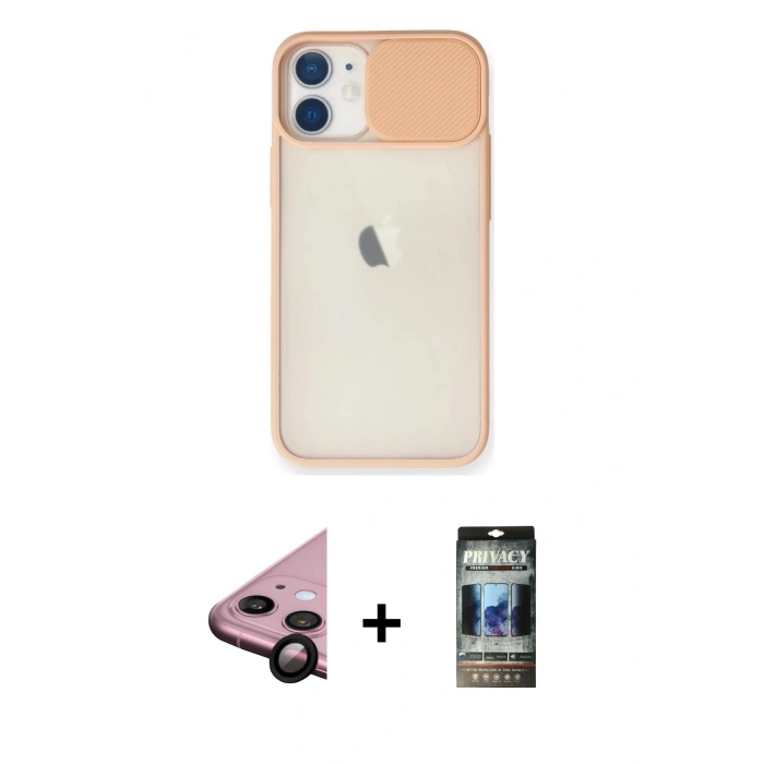 MARSİLYAN™- iPhone 11 Kılıf Vadi Çizgi - Siyah 34D Hayalet Izgaralı Cam + Raze Metal Kamera Lens - SH