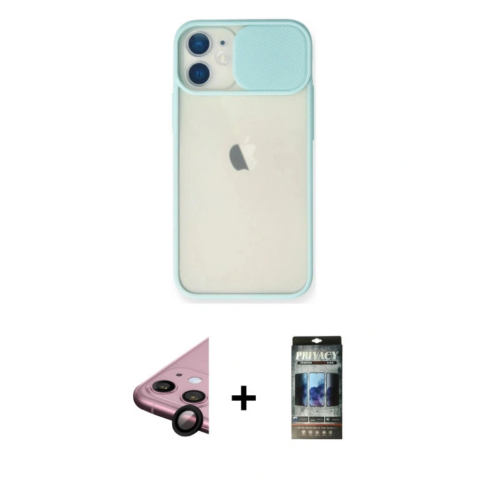 MARSİLYAN™- iPhone 11 Kılıf Vadi Çizgi - Siyah 34D Hayalet Izgaralı Cam + Raze Metal Kamera Lens - SH