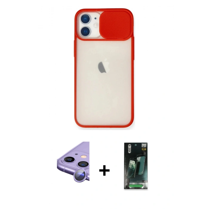 MARSİLYAN™- iPhone 11 Kılıf Vadi Çizgi - Siyah 360 Mat Full Body Arka Koruyucu + Raze Metal Kamera Lens - MR
