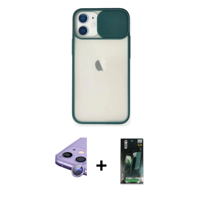 MARSİLYAN™- iPhone 11 Kılıf Vadi Çizgi - Siyah 360 Mat Full Body Arka Koruyucu + Raze Metal Kamera Lens - MR