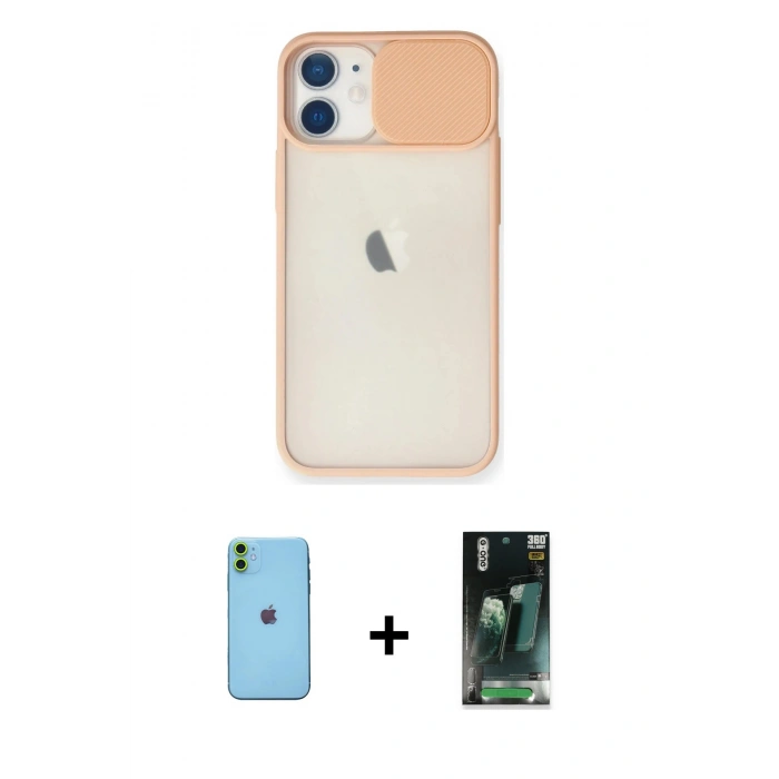 MARSİLYAN™- iPhone 11 Kılıf Vadi Çizgi - Siyah 360 Mat Full Body Arka Koruyucu + Neon Fosforlu Kamera Lens - YL
