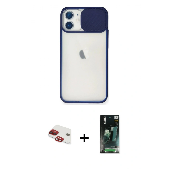 MARSİLYAN™- iPhone 11 Kılıf Vadi Çizgi - Siyah 360 Mat Full Body Arka Koruyucu + Pers Alüminyum Kamera Lens - KI