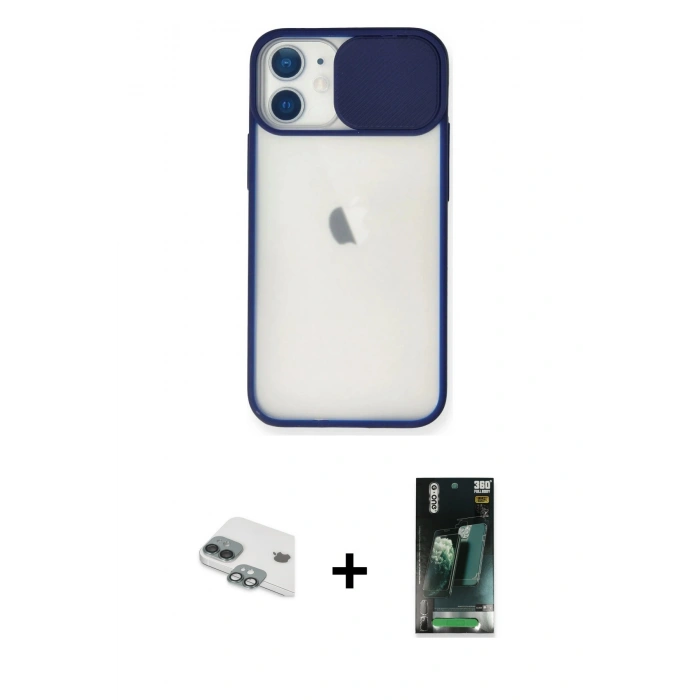 MARSİLYAN™- iPhone 11 Kılıf Vadi Çizgi - Siyah 360 Mat Full Body Arka Koruyucu + Pers Alüminyum Kamera Lens - YL
