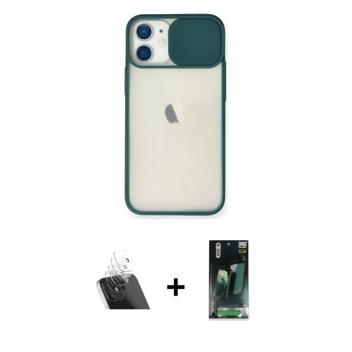 MARSİLYAN™- iPhone 11 Kılıf Vadi Çizgi - Siyah 360 Mat Full Body Arka Koruyucu + Kamera Lens Koruma Cam - SF