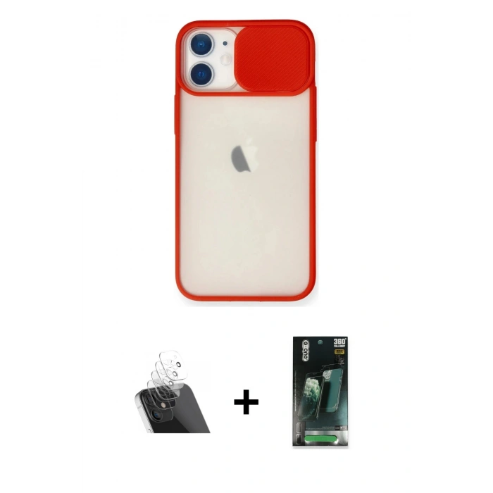 MARSİLYAN™- iPhone 11 Kılıf Vadi Çizgi - Siyah 360 Mat Full Body Arka Koruyucu + Kamera Lens Koruma Cam - SF