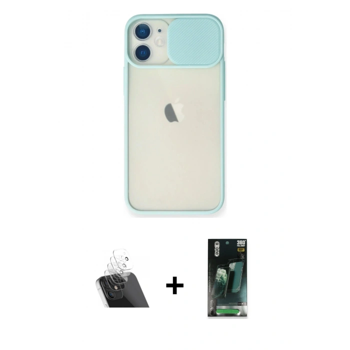 MARSİLYAN™- iPhone 11 Kılıf Vadi Çizgi - Siyah 360 Mat Full Body Arka Koruyucu + Kamera Lens Koruma Cam - SF