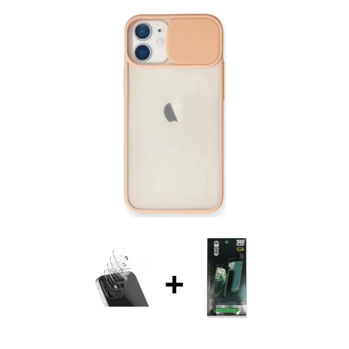 MARSİLYAN™- iPhone 11 Kılıf Vadi Çizgi - Siyah 360 Mat Full Body Arka Koruyucu + Kamera Lens Koruma Cam - SF