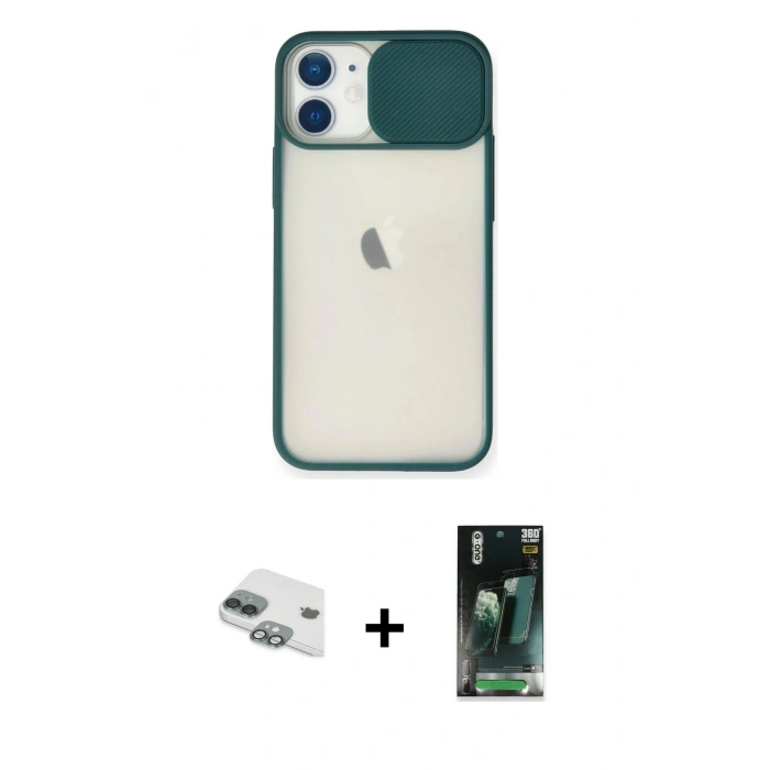 MARSİLYAN™- iPhone 11 Kılıf Vadi Çizgi - Siyah 360 Mat Full Body Arka Koruyucu + Pers Alüminyum Kamera Lens - YL