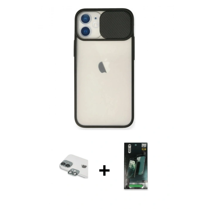 MARSİLYAN™- iPhone 11 Kılıf Vadi Çizgi - Siyah 360 Mat Full Body Arka Koruyucu + Pers Alüminyum Kamera Lens - YL