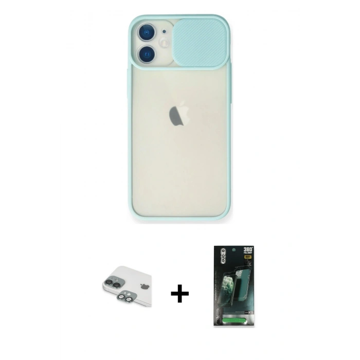 MARSİLYAN™- iPhone 11 Kılıf Vadi Çizgi - Siyah 360 Mat Full Body Arka Koruyucu + Pers Alüminyum Kamera Lens - YL