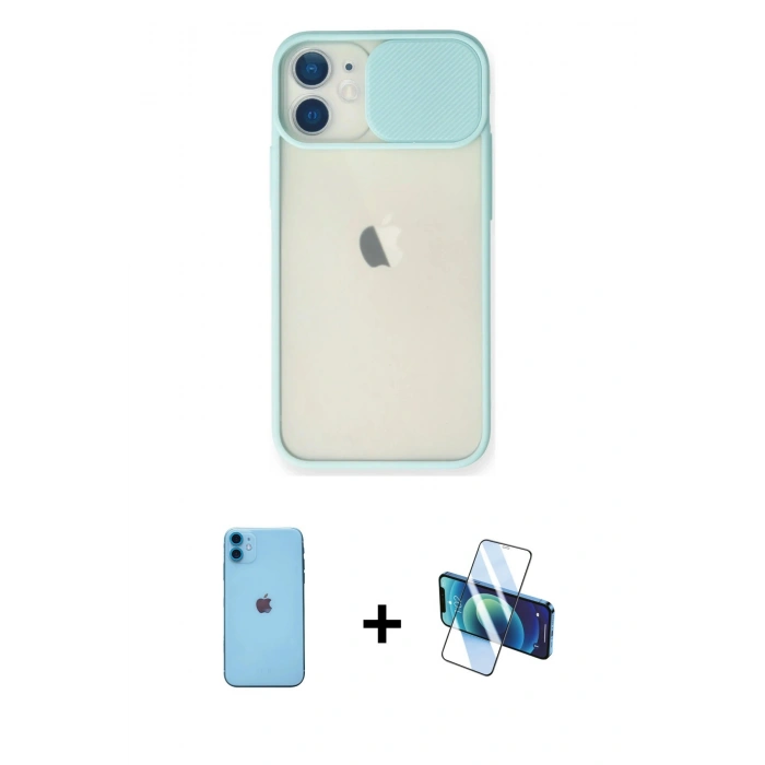 MARSİLYAN™- iPhone 11 Kılıf Vadi Çizgi - Siyah 3D Antistatik Cam Ekran Koruyucu + Neon Fosforlu Kamera Lens - MI