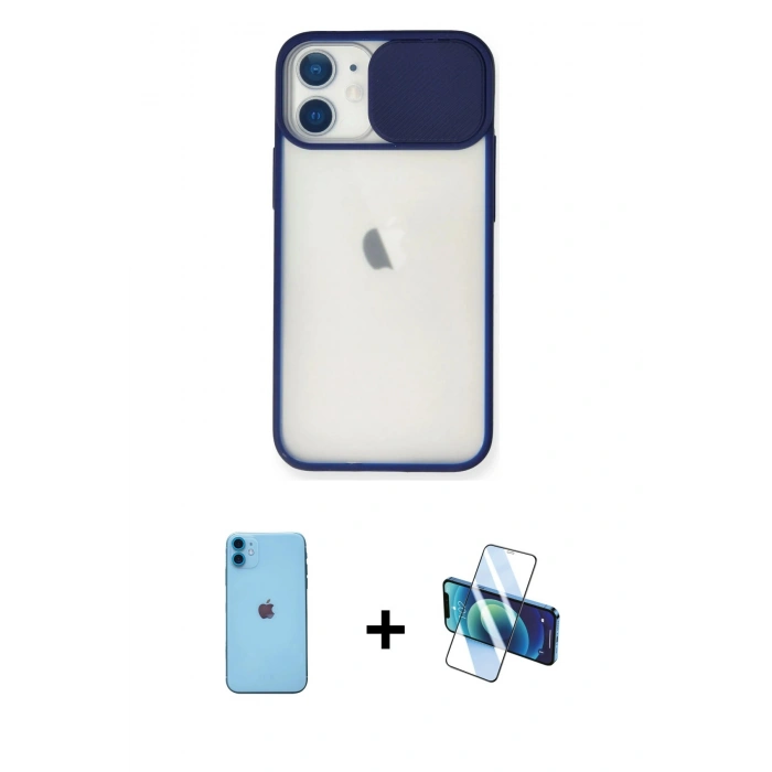 MARSİLYAN™- iPhone 11 Kılıf Vadi Çizgi - Siyah 3D Antistatik Cam Ekran Koruyucu + Neon Fosforlu Kamera Lens - MI