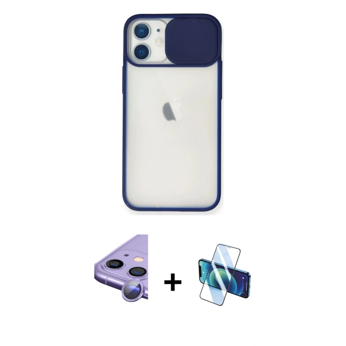 MARSİLYAN™- iPhone 11 Kılıf Vadi Çizgi - Siyah 3D Antistatik Cam Ekran Koruyucu + Raze Metal Kamera Lens - MR