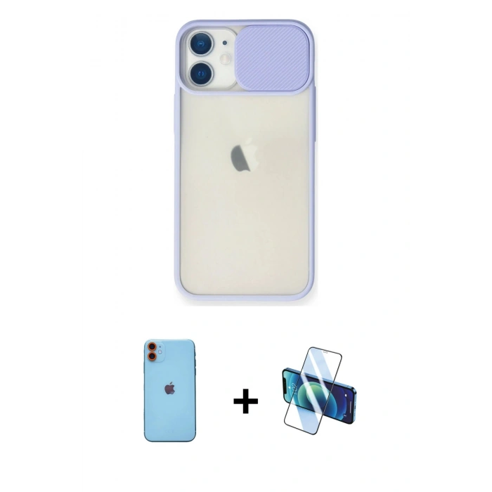 MARSİLYAN™- iPhone 11 Kılıf Vadi Çizgi - Siyah 3D Antistatik Cam Ekran Koruyucu + Neon Fosforlu Kamera Lens - TU