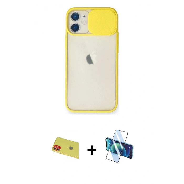 MARSİLYAN™- iPhone 11 Kılıf Vadi Çizgi - Siyah 3D Antistatik Cam Ekran Koruyucu + Rainbow Kamera Lens Koruma Cam - KI