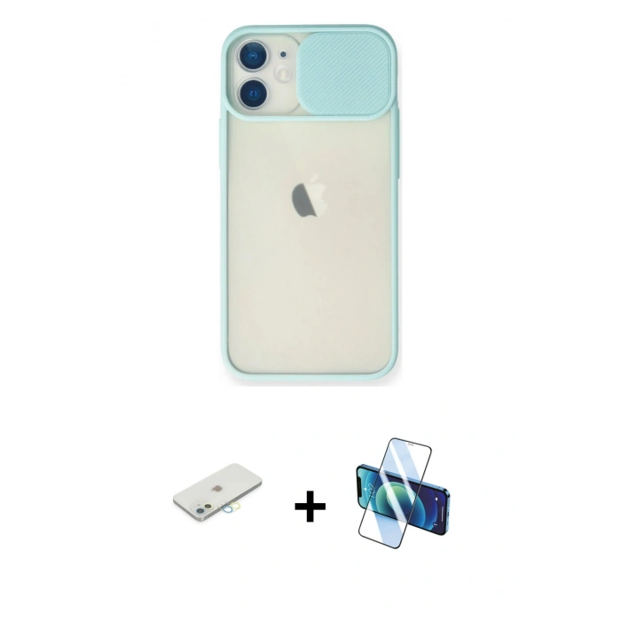 MARSİLYAN™- iPhone 11 Kılıf Vadi Çizgi - Siyah 3D Antistatik Cam Ekran Koruyucu + Renkli Kamera Lens Koruma Cam - SI