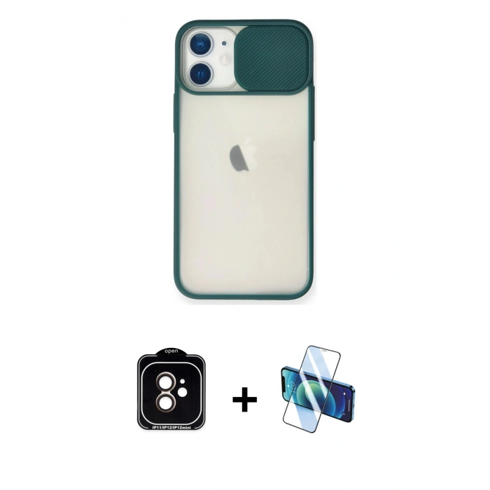 MARSİLYAN™- iPhone 11 Kılıf Vadi Çizgi - Siyah 3D Antistatik Cam Ekran Koruyucu + PVD Metal Kamera Lens - TU