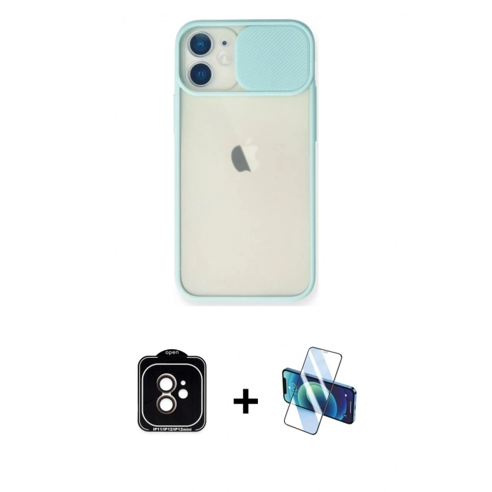 MARSİLYAN™- iPhone 11 Kılıf Vadi Çizgi - Siyah 3D Antistatik Cam Ekran Koruyucu + PVD Metal Kamera Lens - TU