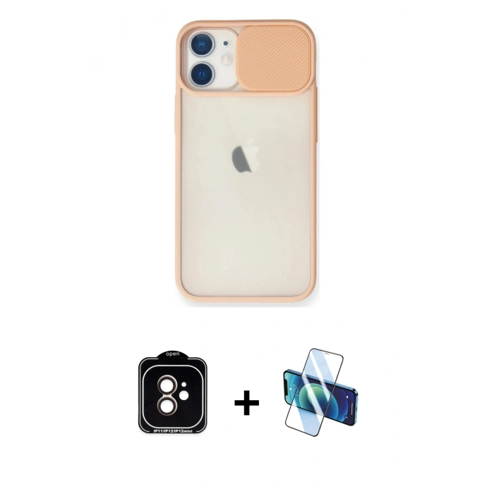 MARSİLYAN™- iPhone 11 Kılıf Vadi Çizgi - Siyah 3D Antistatik Cam Ekran Koruyucu + PVD Metal Kamera Lens - TU