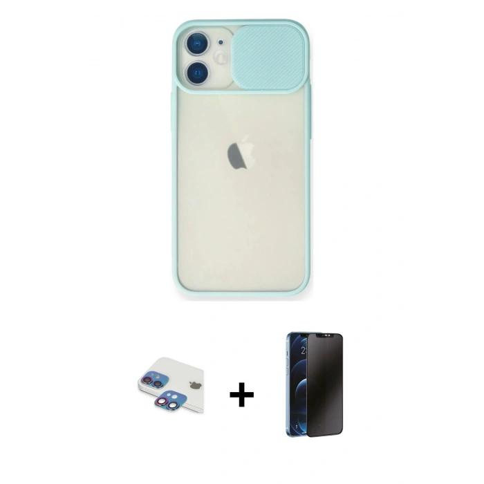MARSİLYAN™- iPhone 11 Kılıf Vadi Çizgi - Siyah 3D Antistatik Hayalet Cam Ekran Koruyucu + Pers Alüminyum Kamera Lens - GI