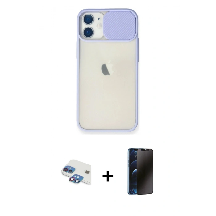 MARSİLYAN™- iPhone 11 Kılıf Vadi Çizgi - Siyah 3D Antistatik Hayalet Cam Ekran Koruyucu + Pers Alüminyum Kamera Lens - GI