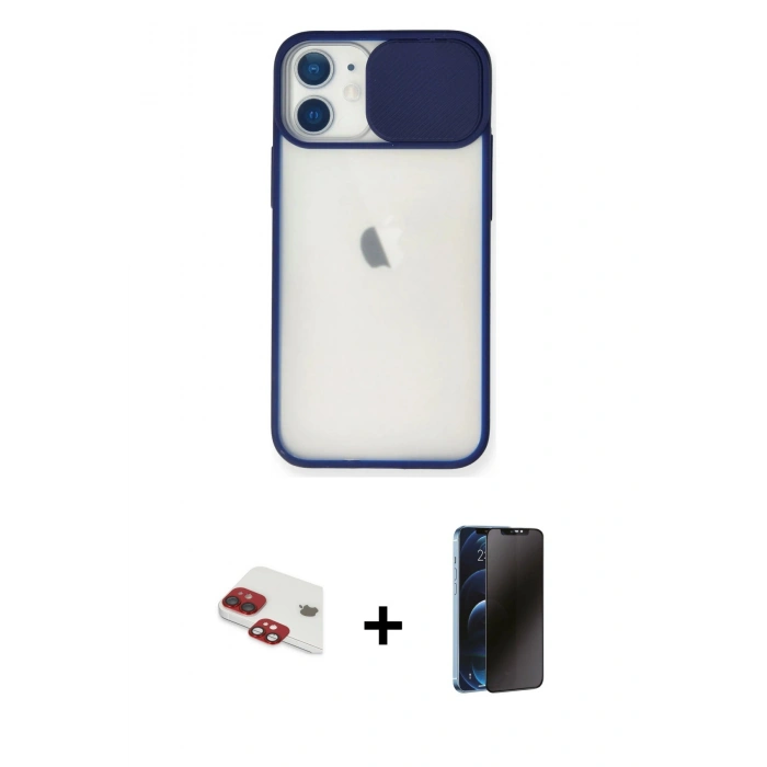 MARSİLYAN™- iPhone 11 Kılıf Vadi Çizgi - Siyah 3D Antistatik Hayalet Cam Ekran Koruyucu + Pers Alüminyum Kamera Lens - KI
