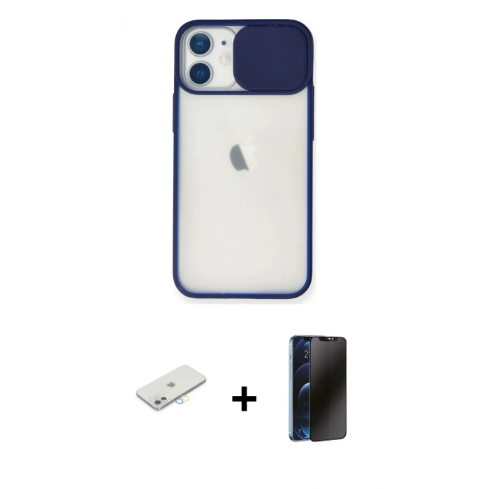 MARSİLYAN™- iPhone 11 Kılıf Vadi Çizgi - Siyah 3D Antistatik Hayalet Cam Ekran Koruyucu + Renkli Kamera Lens Koruma Cam - SI