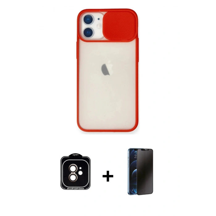 MARSİLYAN™- iPhone 11 Kılıf Vadi Çizgi - Siyah 3D Antistatik Hayalet Cam Ekran Koruyucu + PVD Metal Kamera Lens - TU